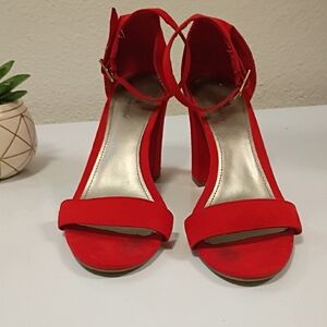 Worthington Red Ankle Strap Block Heels